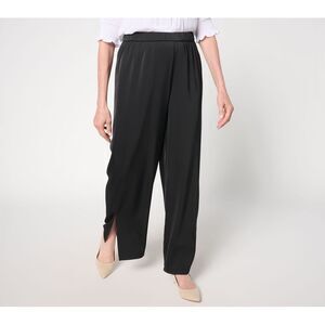 Dennis Basso Women's Pants Sz M Woven Wide Leg Pull-On Pant Black A694260